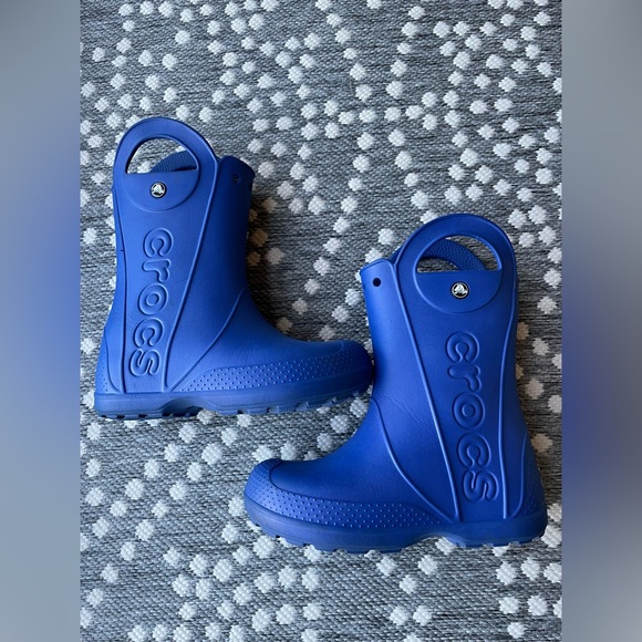 Crocs Kids Blue Rain Boots shoes J 3 boys girls hunting fishing - Picture 1 of 6